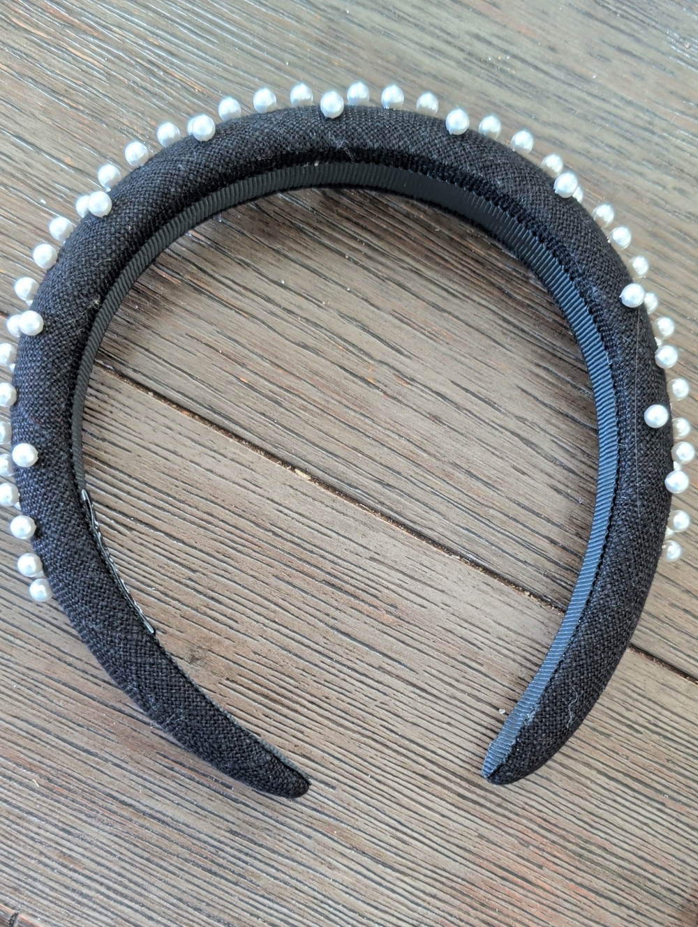 J Crew Black Pearl-Embellished Padded Headband